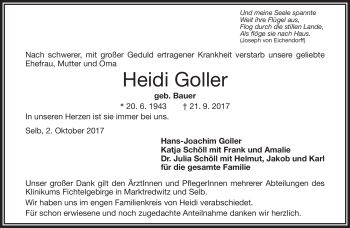 Traueranzeige von Heidi Goller von Frankenpost