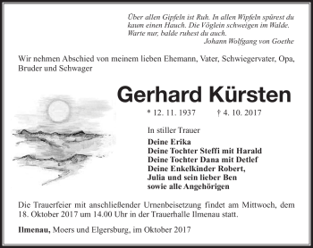 Traueranzeige von Gerhard Kürsten von Südthüringer Presse