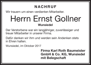 Traueranzeige von Ernst Gollner von Frankenpost