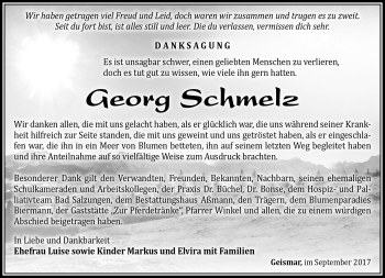Traueranzeige von Georg Schmelz von Südthüringer Presse
