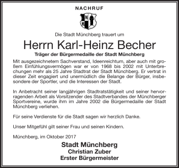 Traueranzeige von Karl-Heinz Becher von Frankenpost