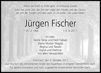 Traueranzeige von Jürgen Fischer von Neue Presse Coburg