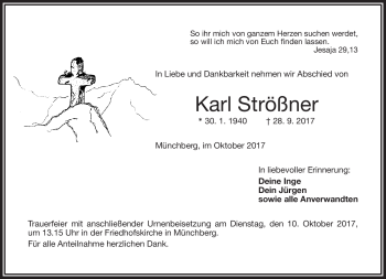Traueranzeige von Karl Strößner von Frankenpost