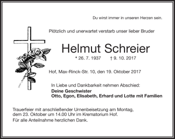 Traueranzeige von Helmut Schreier von Frankenpost