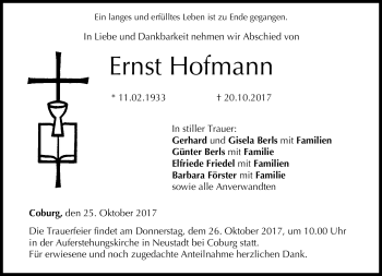 Traueranzeige von Ernst Hofmann von Neue Presse Coburg
