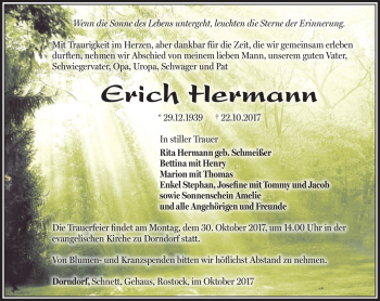 Traueranzeige von Erich Hermann von Südthüringer Presse