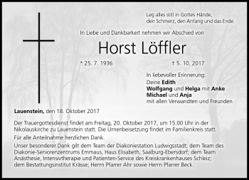 Traueranzeige von Horst Löffler von Neue Presse Coburg