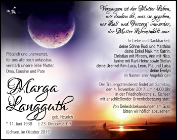 Traueranzeige von Marga Langguth von Südthüringer Presse