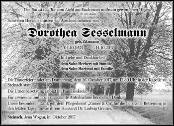 Traueranzeige von Dorothes Sesselmann von Südthüringer Presse