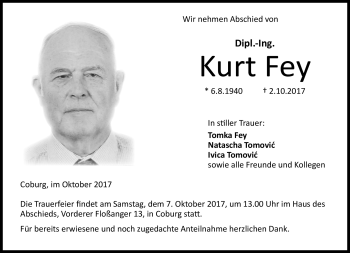 Traueranzeige von Kurt Fey von Neue Presse Coburg