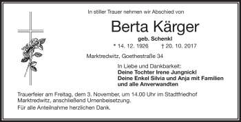 Traueranzeige von Berta Kärger von Frankenpost