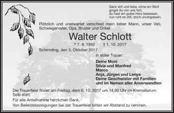 Traueranzeige von Walter Schlott von Frankenpost