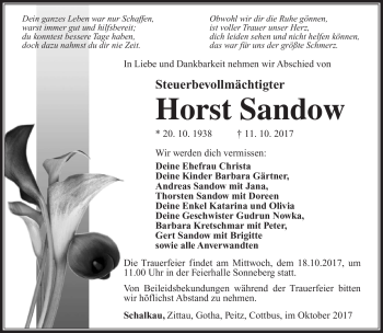 Traueranzeige von Horst Sandow von Südthüringer Presse
