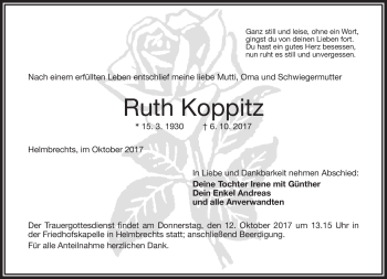Traueranzeige von Ruth Koppitz von Frankenpost