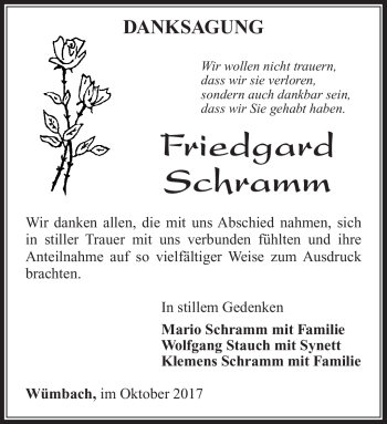 Traueranzeige von Friedgard Schramm von Südthüringer Presse