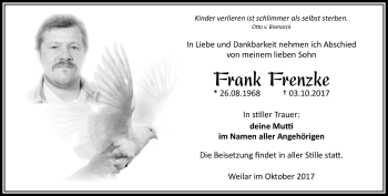 Traueranzeige von Frank Frenzke von Südthüringer Presse