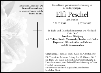 Traueranzeige von Elfi Peschel von Neue Presse Coburg