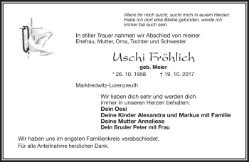 Traueranzeige von Uschi Fröhlich von Frankenpost