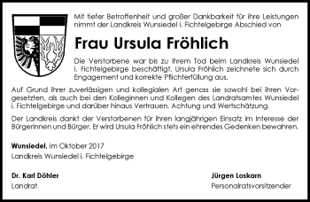 Traueranzeige von Ursula Fröhlich von Frankenpost