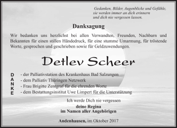 Traueranzeige von Detlev Scheer von Südthüringer Presse