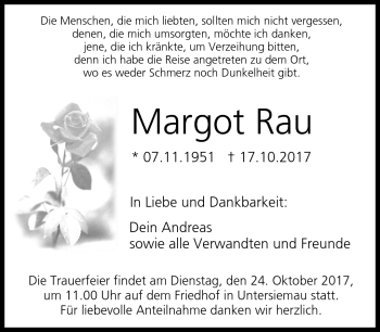 Traueranzeige von Margot Rau von Neue Presse Coburg