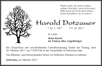 Traueranzeige von Harald Dotzauer von Südthüringer Presse