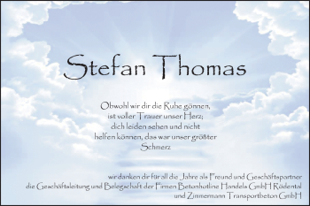 Traueranzeige von Stefan Thomas von Neue Presse Coburg