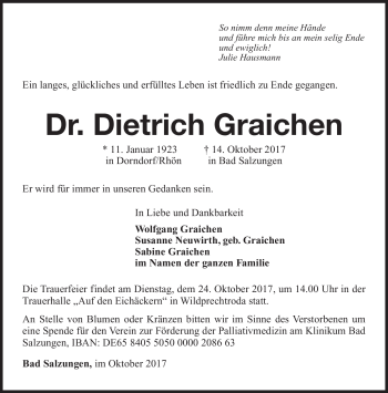 Traueranzeige von Dietrich Graichen von Südthüringer Presse