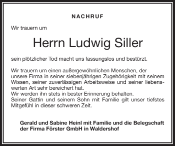 Traueranzeige von Ludwig Siller von Frankenpost