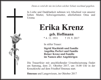 Traueranzeige von Erika Krenz von Südthüringer Presse