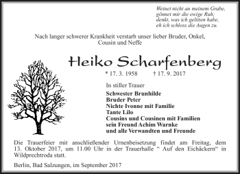 Traueranzeige von Heiko Scharfenberg von Südthüringer Presse