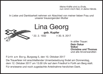 Traueranzeige von Lina Georg von Neue Presse Coburg