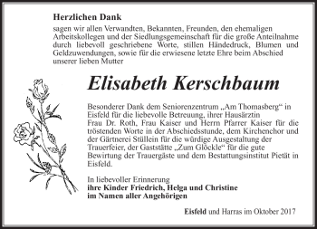 Traueranzeige von Elisabeth Kerschbaum von Südthüringer Presse