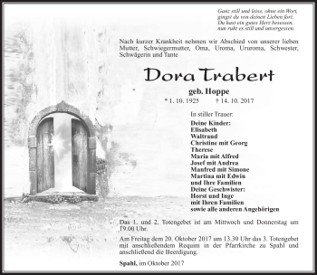Traueranzeige von Dora Trabert von Südthüringer Presse