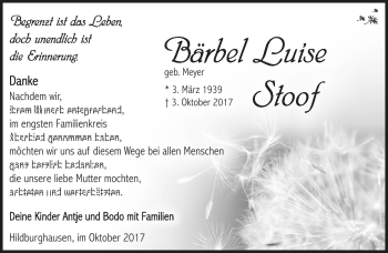 Traueranzeige von Bärbel Stoof von Südthüringer Presse