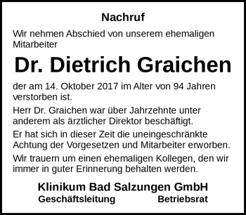 Traueranzeige von Dietrich Graichen von Südthüringer Presse
