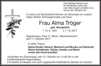 Traueranzeige von Alma Tröger von Frankenpost