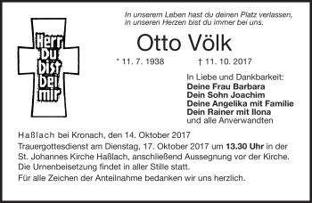 Traueranzeige von Otto Völk von Neue Presse Coburg