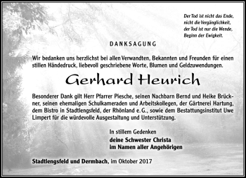 Traueranzeige von Gerhard Heurich von Südthüringer Presse