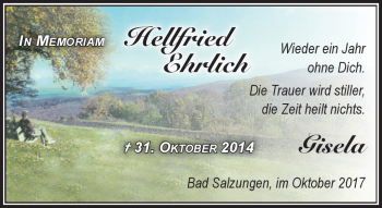 Traueranzeige von Hellfried Ehrlich von Südthüringer Presse