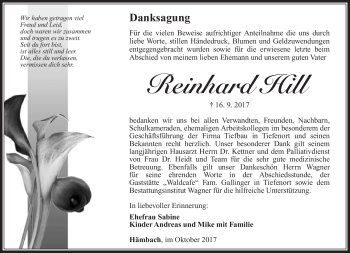 Traueranzeige von Reinhard Hill von Südthüringer Presse