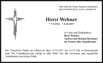 Traueranzeige von Horst Wehner von Frankenpost