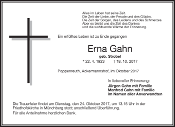 Traueranzeige von Erna Gahn von Frankenpost
