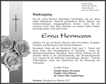 Traueranzeige von Erna Hermann von Südthüringer Presse