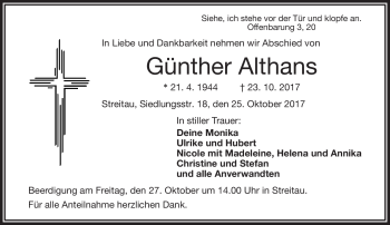 Traueranzeige von Günther Althans von Frankenpost