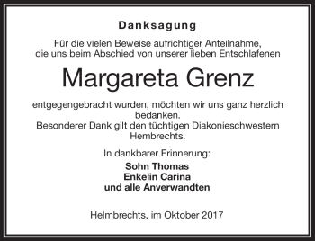 Traueranzeige von Margareta Grenz von Frankenpost