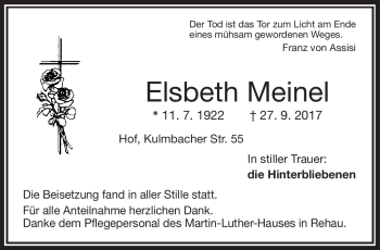 Traueranzeige von Elsbeth Meinel von Frankenpost