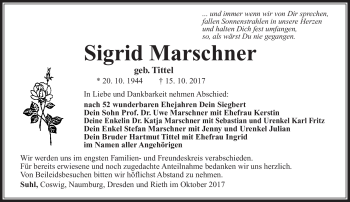 Traueranzeige von Sigrid Marschner von Südthüringer Presse