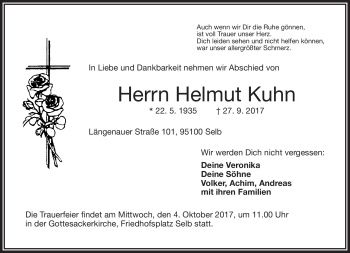 Traueranzeige von Helmut Kuhn von Frankenpost