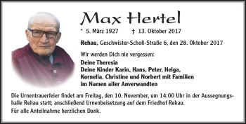 Traueranzeige von Max Hertel von Frankenpost